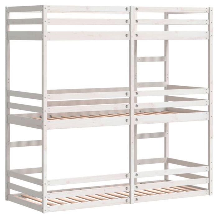 Vidaxl Tripe Bunk Bed White 90x200 Cm Solid Wood Pine