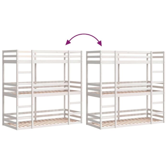 Vidaxl Tripe Bunk Bed White 90x200 Cm Solid Wood Pine