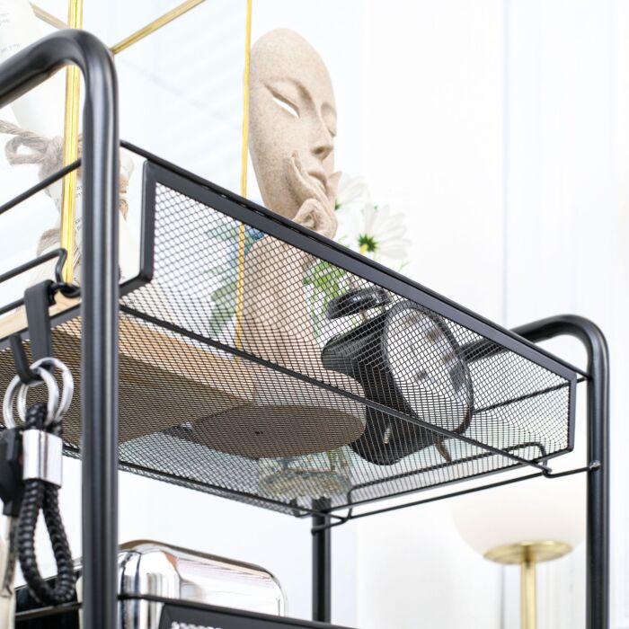 Homcom 5 Tier Utility Rolling Cart, Metal Storage Cart, Kitchen Cart With Removable Mesh Baskets, Laundry, Garage And Bathroom, Black