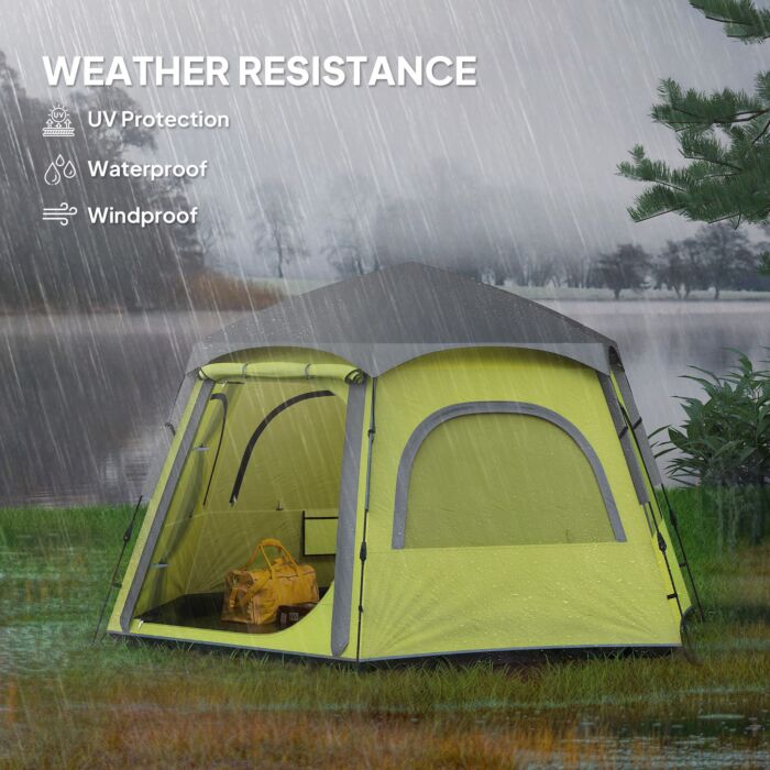 Outsunny Instant Camping Tent, 2/3/4 Person Easy Setup Family Tent With Vestibule, Rainfly, 4 Mesh Windows & 2 Doors, Hexagonal Design, Waterproof Uv Protected Dome Tent, Yellow Green