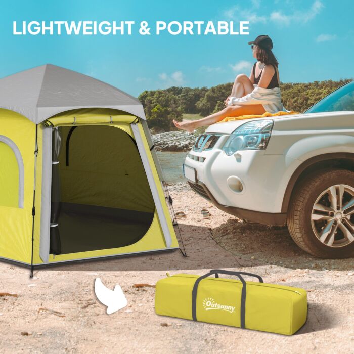 Outsunny Instant Camping Tent, 2/3/4 Person Easy Setup Family Tent With Vestibule, Rainfly, 4 Mesh Windows & 2 Doors, Hexagonal Design, Waterproof Uv Protected Dome Tent, Yellow Green