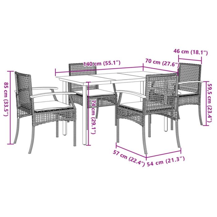 Vidaxl 5 Piece Garden Dining Set With Cushions Grey Poly Rattan
