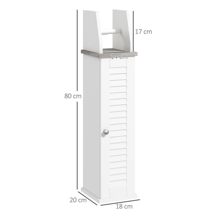 Kleankin Slim Bathroom Floor Cabinet With Cupboard, Roll Holder And Adjustable Shelf, Toilet Roll Storage Unit For Toilet Paper, Shampoo, White
