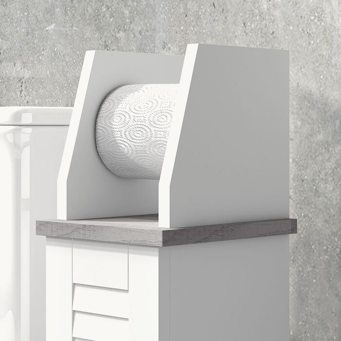Kleankin Slim Bathroom Floor Cabinet With Cupboard, Roll Holder And Adjustable Shelf, Toilet Roll Storage Unit For Toilet Paper, Shampoo, White
