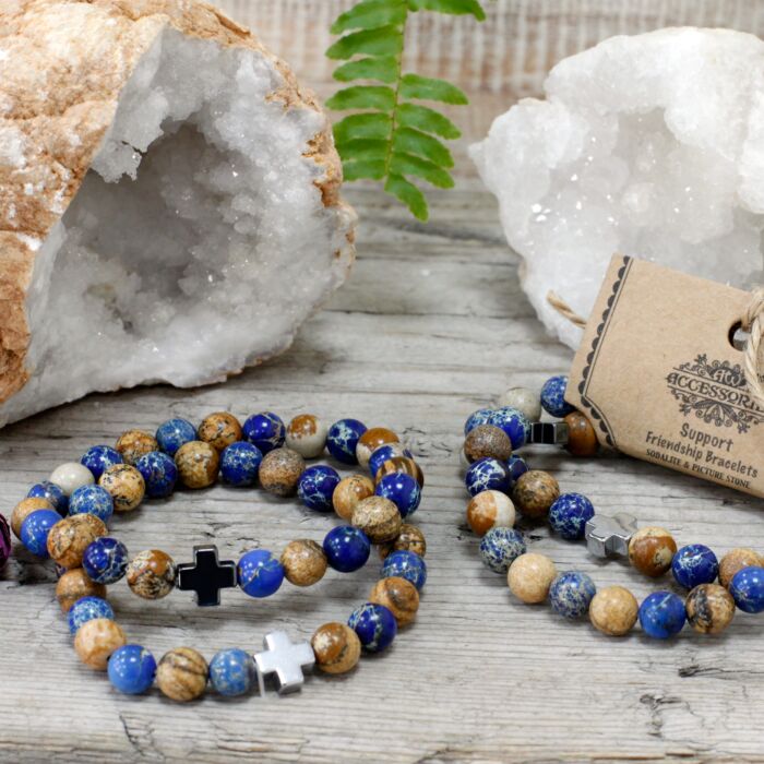 Set Of 2 Gemstones Friendship Bracelets - Support - Sodalite & Picturestone