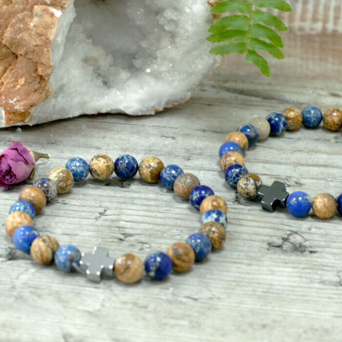 Set Of 2 Gemstones Friendship Bracelets - Support - Sodalite & Picturestone