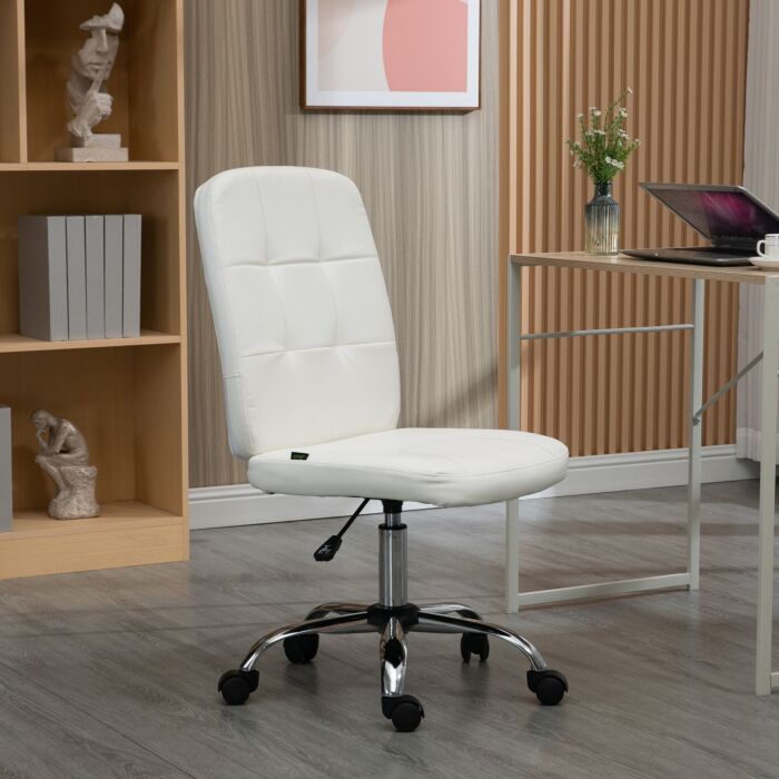 Vinsetto Armless Office Chair Faux Leather Desk Chair With Adjustable Height White