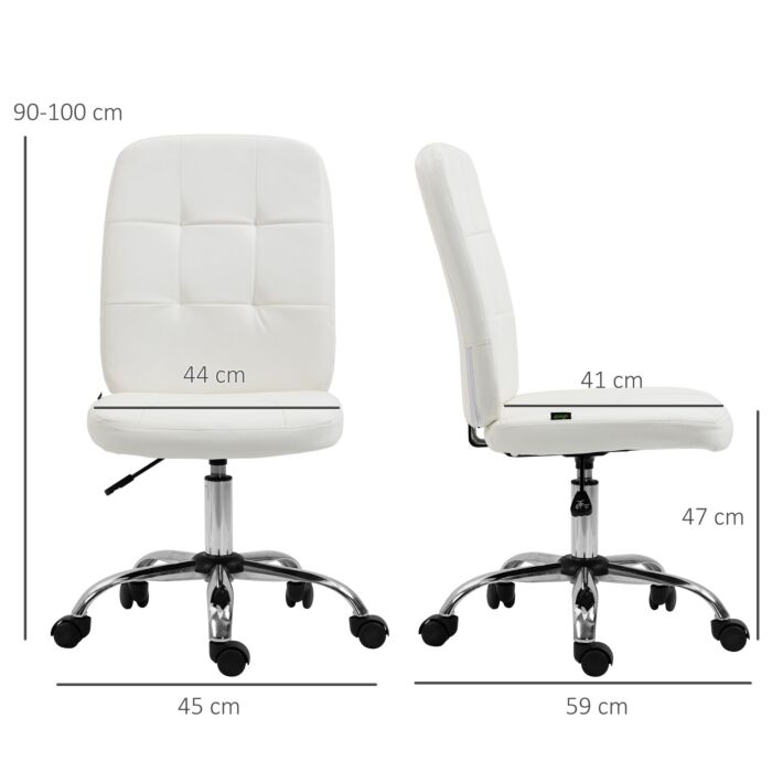 Vinsetto Armless Office Chair Faux Leather Desk Chair With Adjustable Height White
