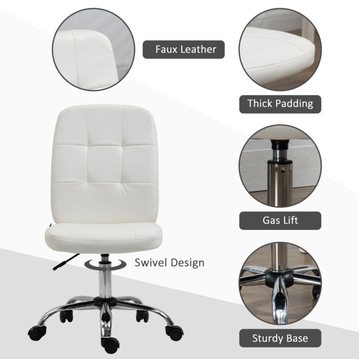 Vinsetto Armless Office Chair Faux Leather Desk Chair With Adjustable Height White
