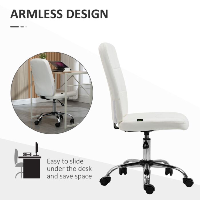 Vinsetto Armless Office Chair Faux Leather Desk Chair With Adjustable Height White