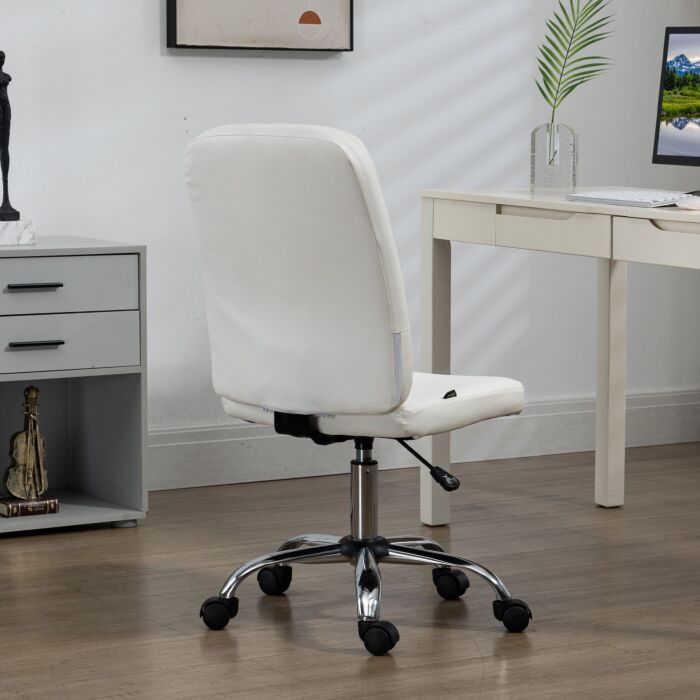 Vinsetto Armless Office Chair Faux Leather Desk Chair With Adjustable Height White