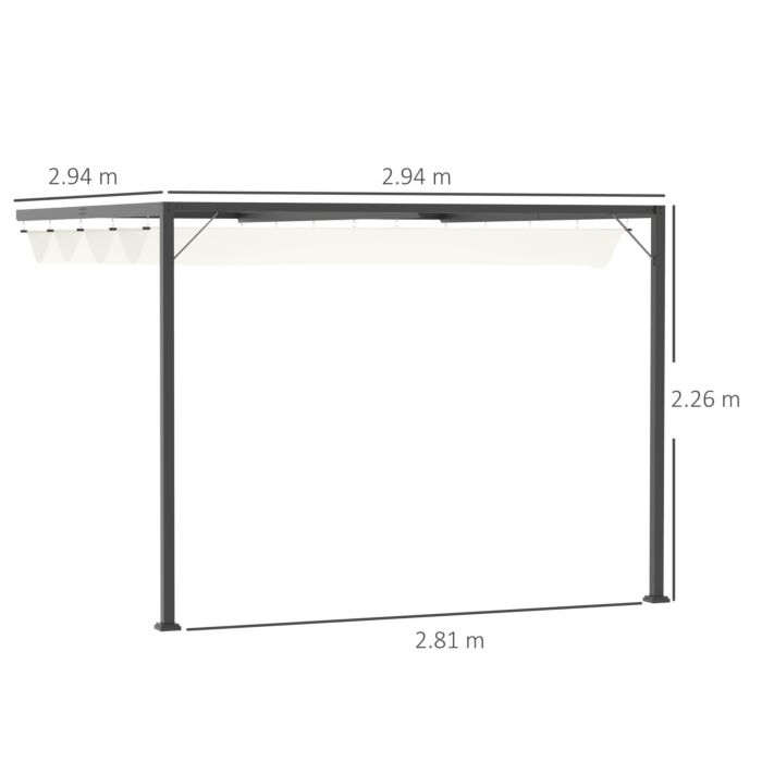 Outsunny 3 X 3(m) Outdoor Pergola Retractable Canopy Wall Mounted Gazebo Patio Shelter Sun Shade, Cream White
