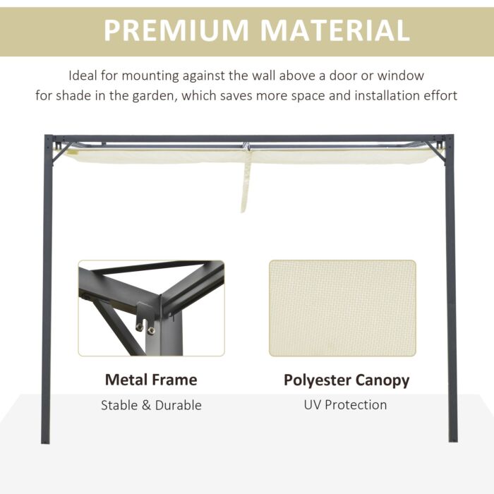 Outsunny 3 X 3(m) Outdoor Pergola Retractable Canopy Wall Mounted Gazebo Patio Shelter Sun Shade, Cream White