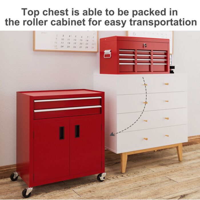 Homcom Portable Tool Box, Metal Tool Chest On Wheels With 6 Drawers For Garage And Workshop, Red