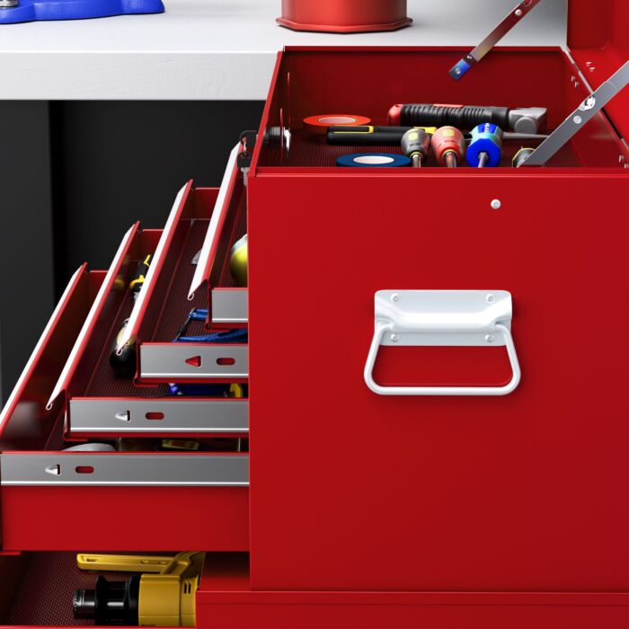 Homcom Portable Tool Box, Metal Tool Chest On Wheels With 6 Drawers For Garage And Workshop, Red