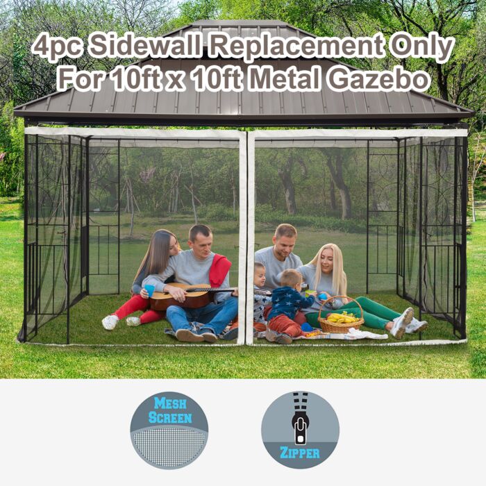 Outsunny Replacement Mesh Mosquito Netting Screen Walls For 10 X 10ft Patio Gazebo, 4-panel Sidewalls With Zippers (wall Only, Canopy Not Included)