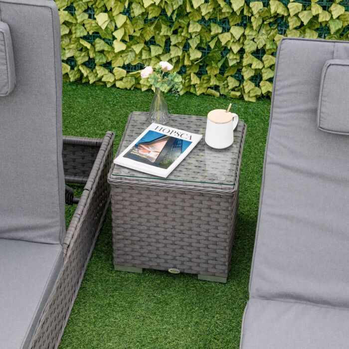 Outsunny 3 Piece Rattan Sun Lounger Set, Garden Furniture With Side Table, 5-position Adjustable Recline Chair, Grey