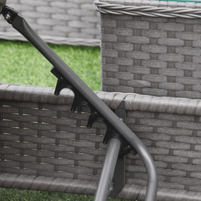 Outsunny 3 Piece Rattan Sun Lounger Set, Garden Furniture With Side Table, 5-position Adjustable Recline Chair, Grey