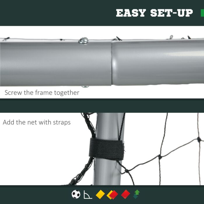 Sportnow 8ft X 5ft Football Goal, Set Of 2 Football Net For Garden, Training Goal With Ground Stakes, Steel Frame
