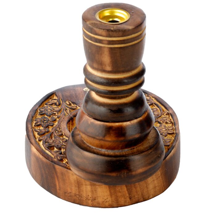 Carved Mango Wood Backflow Incense Burner - Flower Garden