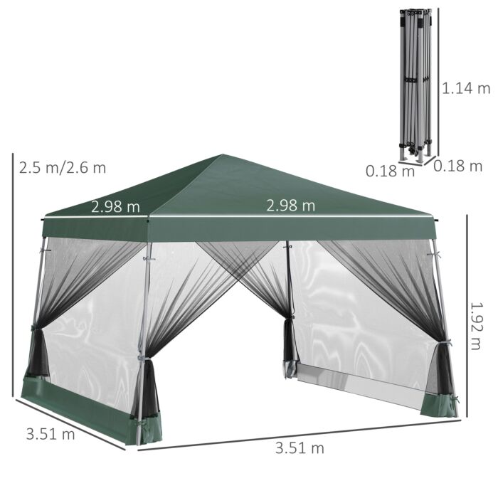 Outsunny 3.6m X 3.6m Pop Up Steel Frame Garden Gazebo Green