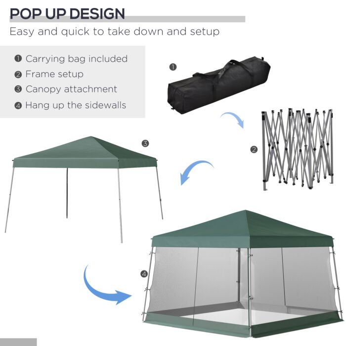Outsunny 3.6m X 3.6m Pop Up Steel Frame Garden Gazebo Green