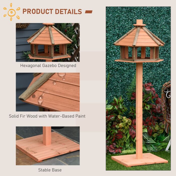 Pawhut Wooden Bird Feeder Bird Table Bird House Playstand With Water-resistant Roof 130cm For Outside Use Brown