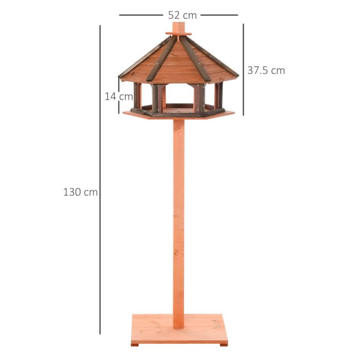 Pawhut Wooden Bird Feeder Bird Table Bird House Playstand With Water-resistant Roof 130cm For Outside Use Brown