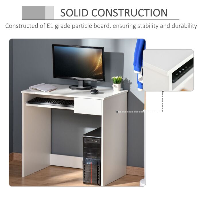 Homcom Compact Small Computer Pc Table With Keyboard Tray Drawer Study Office Working Gaming Writing Desk, White