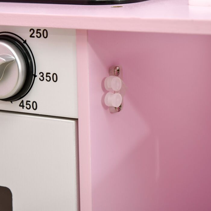 Homcom Wooden Play Kitchen With Lights Sounds, Kids Kitchen Playset With Water Dispenser, Microwave, Utensils, Sink, Gift For 3-6 Years Old, Pink