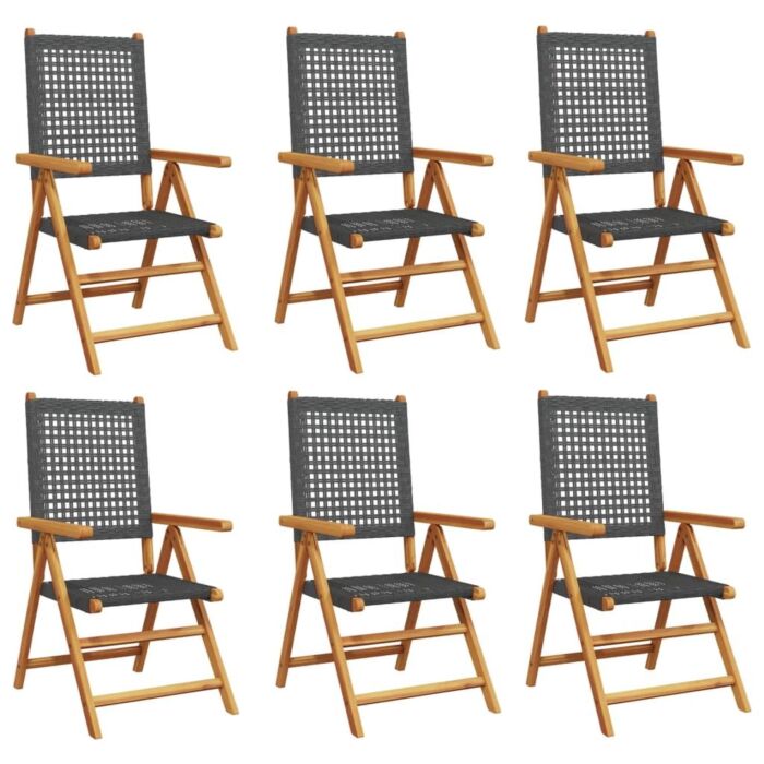 Vidaxl Reclining Garden Chairs 6 Pcs Black Poly Rattan And Solid Wood