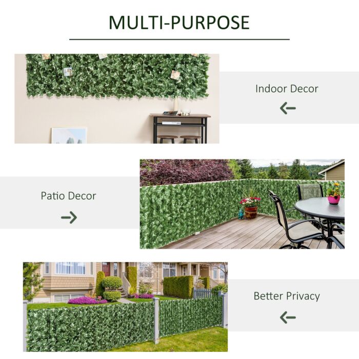 Outsunny 4-piece Artificial Leaf Hedge Screen Privacy Fence Panel For Garden Outdoor Indoor Decor, Dark Green, 2.4m X 1m