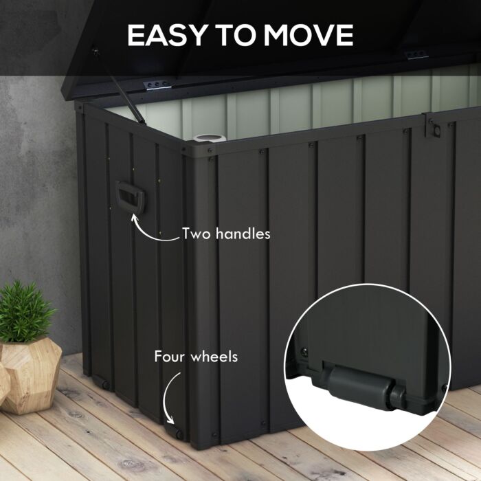 Outsunny 450l Galvanised Steel Garden Storage Box, With Wheels - Dark Grey
