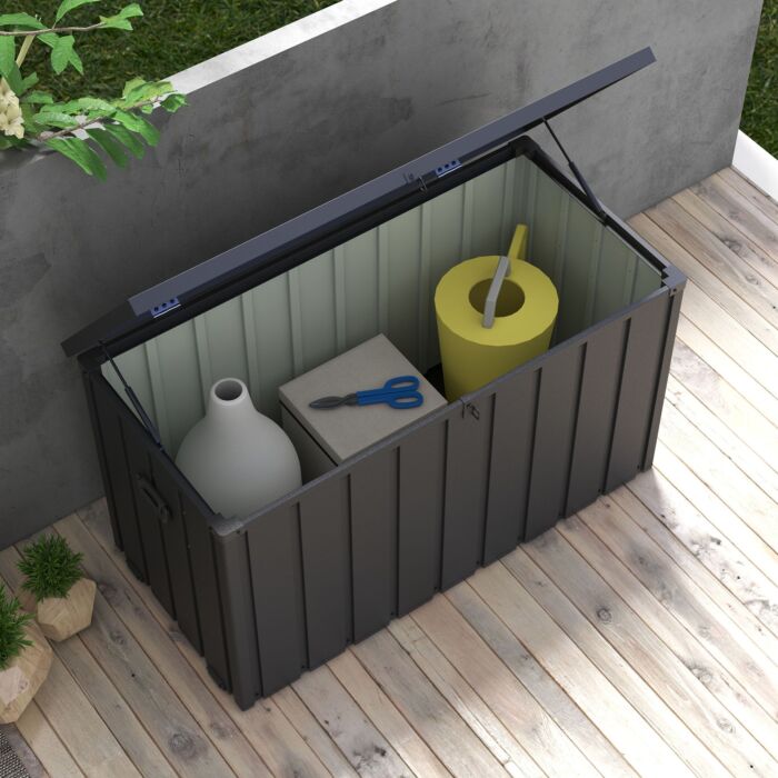 Outsunny 450l Galvanised Steel Garden Storage Box, With Wheels - Dark Grey