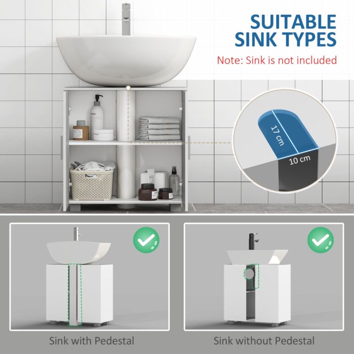 Kleankin Pedestal Under Sink Cabinet, Modern Bathroom Vanity Unit, Storage Cupboard With Double Doors, Adjustable Shelf, White