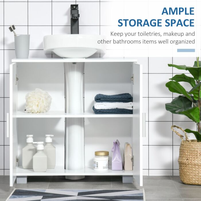 Kleankin Pedestal Under Sink Cabinet, Modern Bathroom Vanity Unit, Storage Cupboard With Double Doors, Adjustable Shelf, White