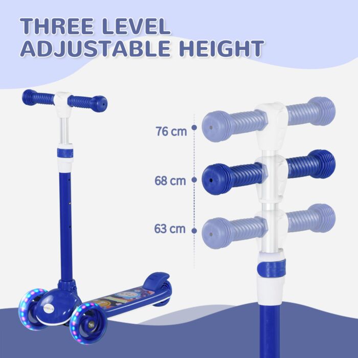 Aiyaplay Kids 3 Wheel Scooter For 2-6 Years Old W/ Adjustable Height, Led Light, Tpe Handlebar, Blue