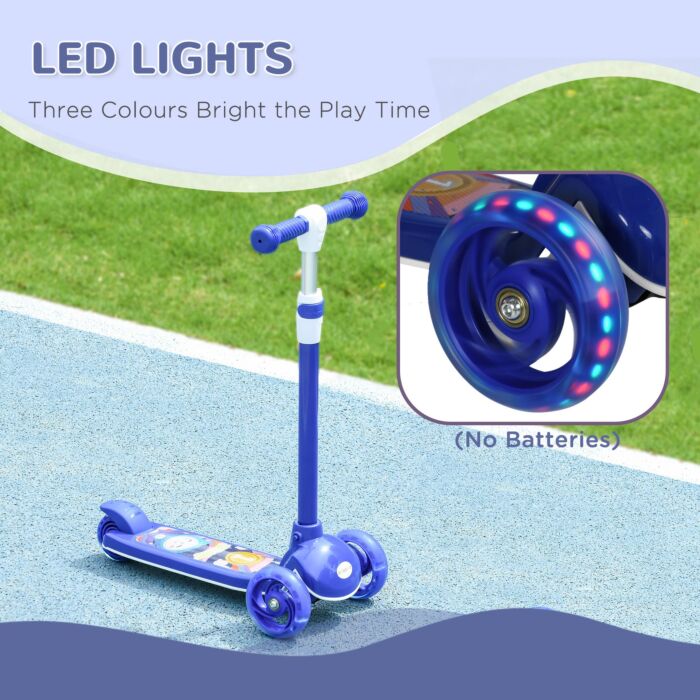 Aiyaplay Kids 3 Wheel Scooter For 2-6 Years Old W/ Adjustable Height, Led Light, Tpe Handlebar, Blue