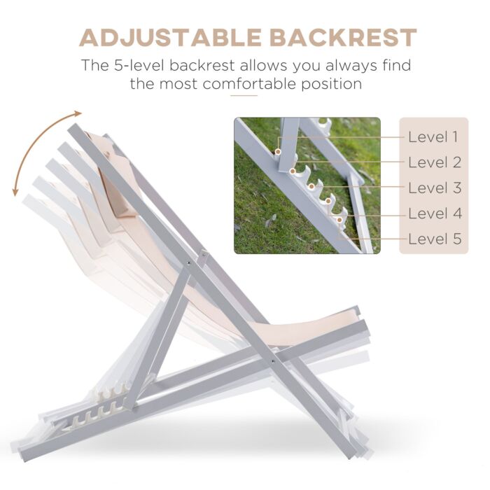 Outsunny Set Of 2 Folding Garden Beach Deck Chairs Deckchairs Seaside Folding Garden Patio Lounger, White