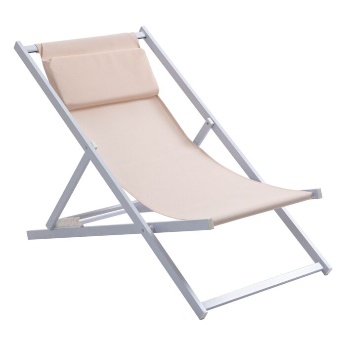 Outsunny Set Of 2 Folding Garden Beach Deck Chairs Deckchairs Seaside Folding Garden Patio Lounger, White