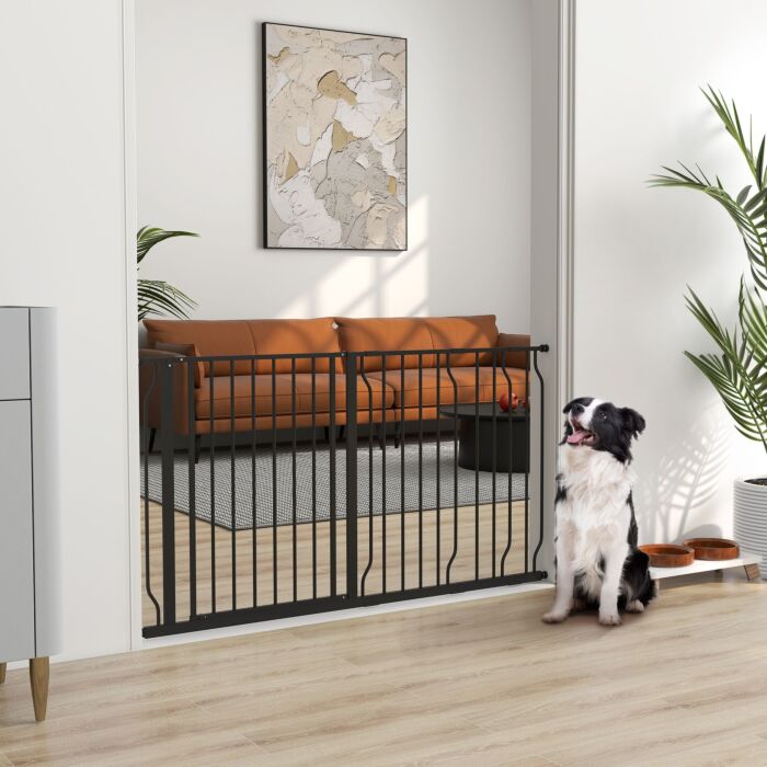Pawhut 75-145cm Dog Gate Extra Wide Stairway Gate For Pet,pressure Fit Stair Gate For Doorways, Hallways, Staircases, Black