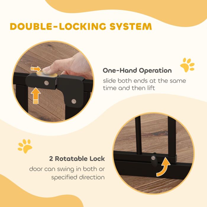 Pawhut 75-145cm Dog Gate Extra Wide Stairway Gate For Pet,pressure Fit Stair Gate For Doorways, Hallways, Staircases, Black