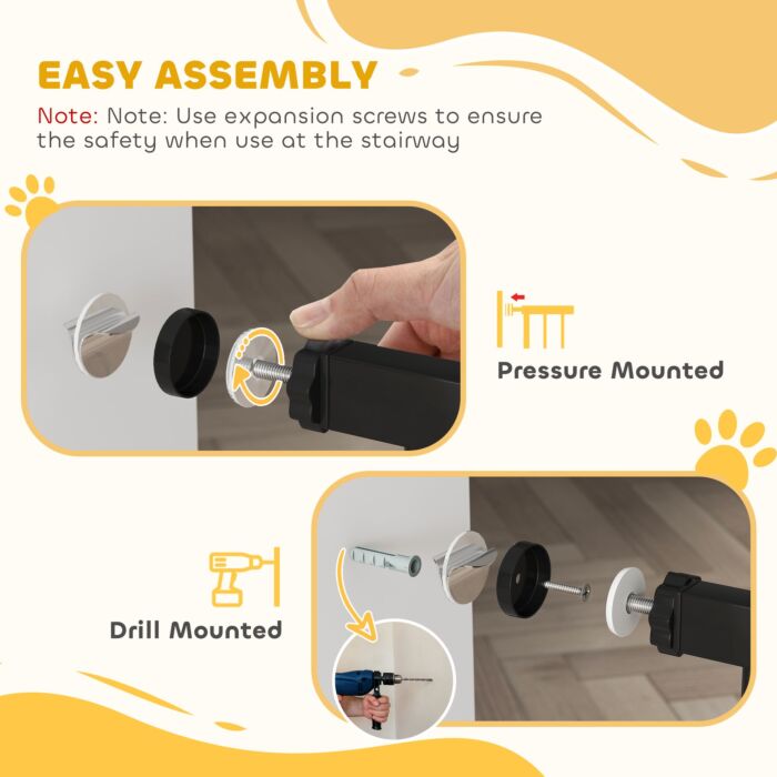 Pawhut 75-145cm Dog Gate Extra Wide Stairway Gate For Pet,pressure Fit Stair Gate For Doorways, Hallways, Staircases, Black