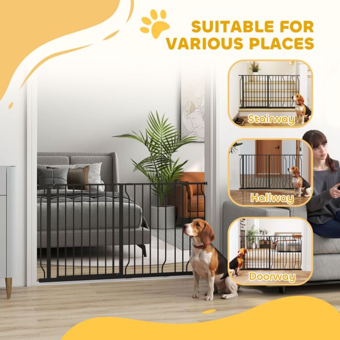 Pawhut 75-145cm Dog Gate Extra Wide Stairway Gate For Pet,pressure Fit Stair Gate For Doorways, Hallways, Staircases, Black