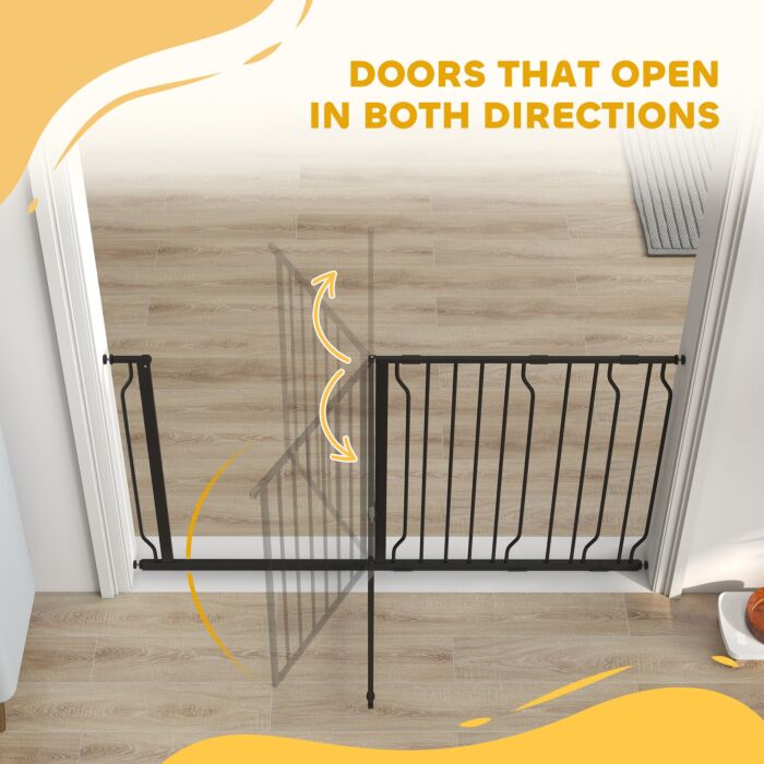 Pawhut 75-145cm Dog Gate Extra Wide Stairway Gate For Pet,pressure Fit Stair Gate For Doorways, Hallways, Staircases, Black
