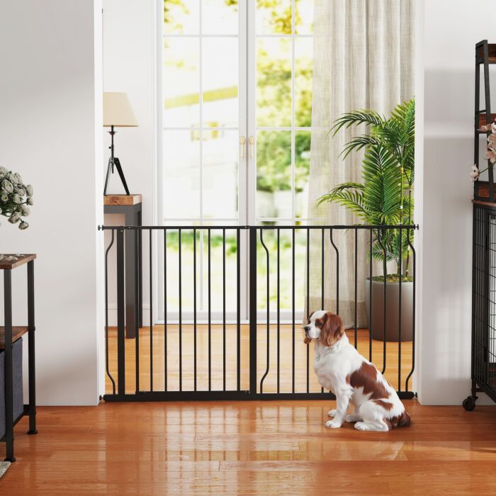 Pawhut 75-145cm Dog Gate Extra Wide Stairway Gate For Pet,pressure Fit Stair Gate For Doorways, Hallways, Staircases, Black
