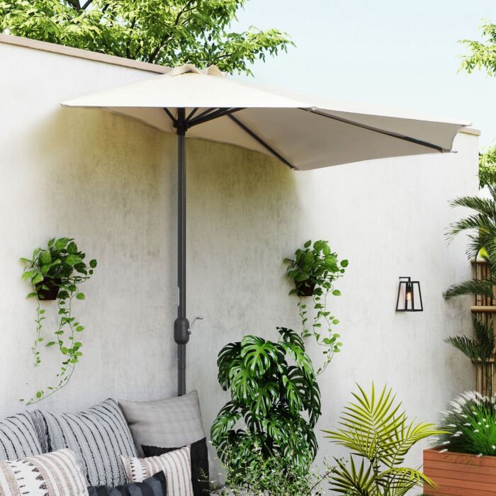 Outsunny 3 M Half Round Umbrella Parasol-white