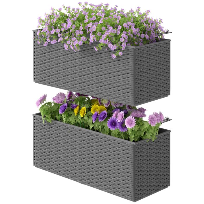 Outsunny Set Of Two Rattan-effect Planters - Grey