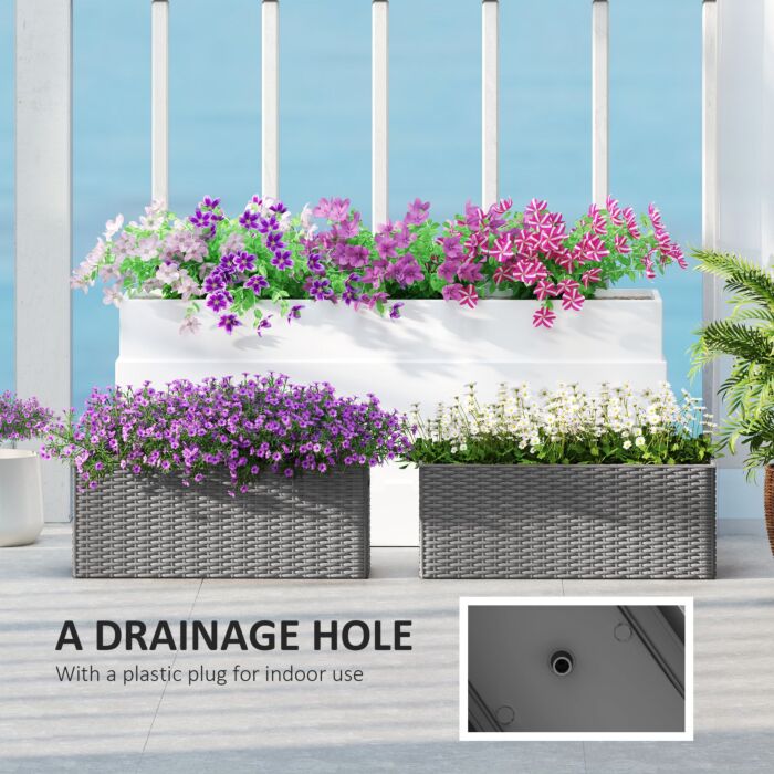 Outsunny Set Of Two Rattan-effect Planters - Grey