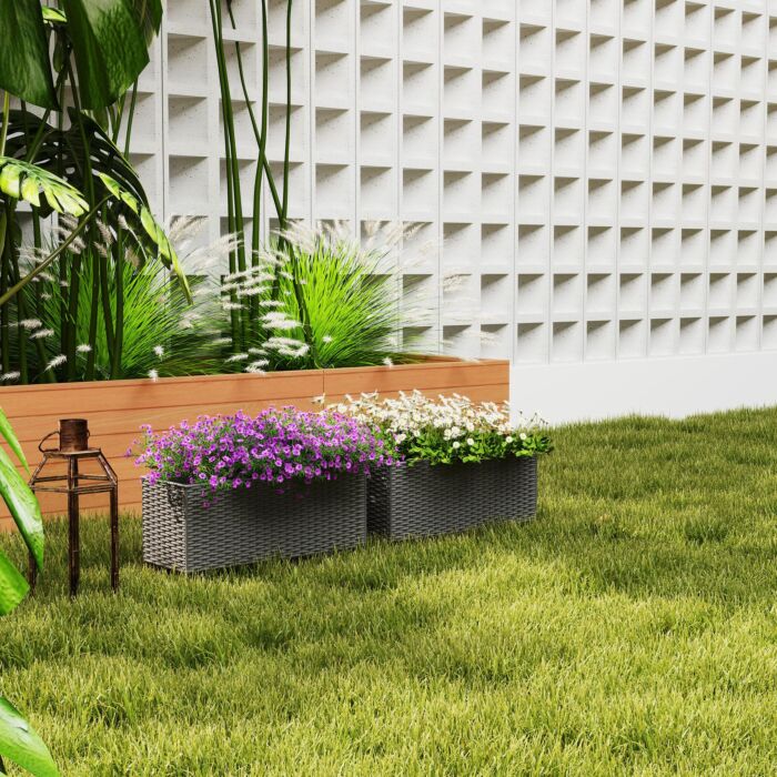 Outsunny Set Of Two Rattan-effect Planters - Grey